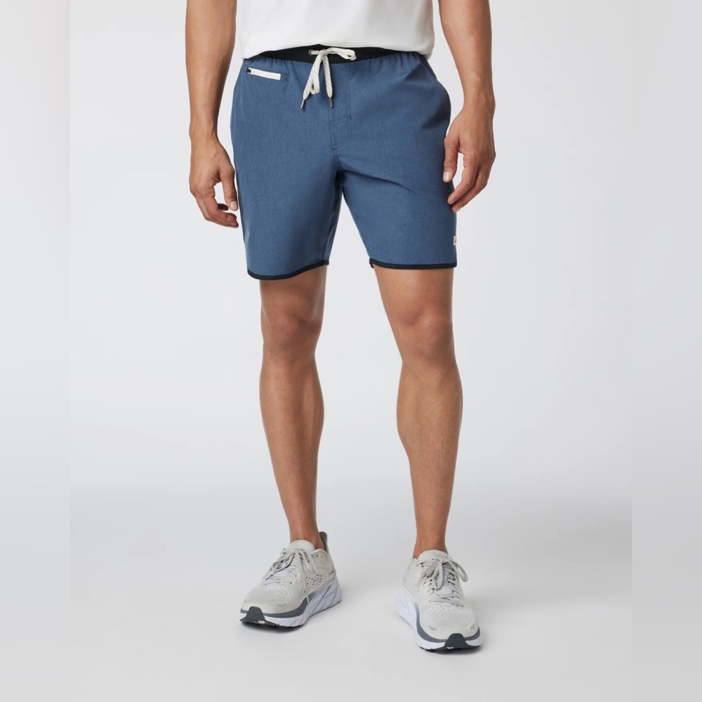 Men's Vuori Banks Shorts Small Blue Azure Linen Texture Unlined 7" Gym Workout